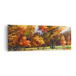 Quadro su tela - Stampe su Tela - Paesaggio autunnale con alberi colorati e uno stagno - 140x50cm - Paesaggio in oro e marrone - Decorazione murale moderna per soggiorno e camera da letto ARTTOR