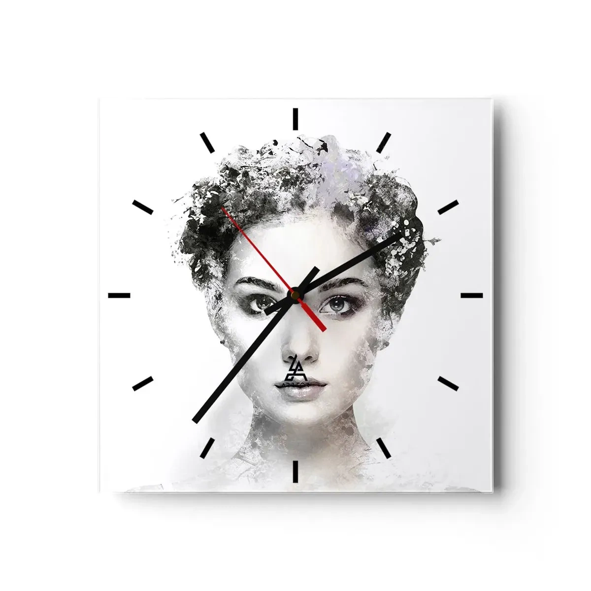 Orologio da parete - Orologio in Vetro - Un ritratto artistico di una donna con delicati accenti astratti. - 30x30cm - Ritratto estremamente alla moda - Decorazione murale moderna per soggiorno e camera da letto ARTTOR