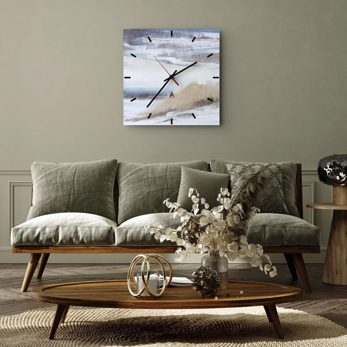Orologio da parete - Orologio in Vetro - Paesaggio invernale astratto nei toni del bianco e del blu - 30x30cm - Composizione invernale - Decorazione murale moderna per soggiorno e camera da letto ARTTOR