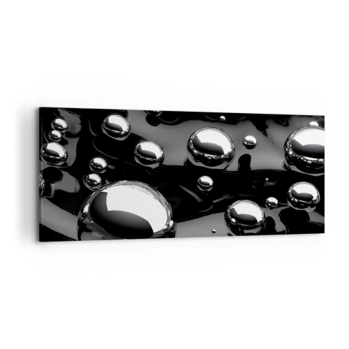 Quadro su tela - Stampe su Tela - Gocce astratte su una superficie nera - 120x50cm - Toni di nero - Decorazione murale moderna per soggiorno e camera da letto ARTTOR