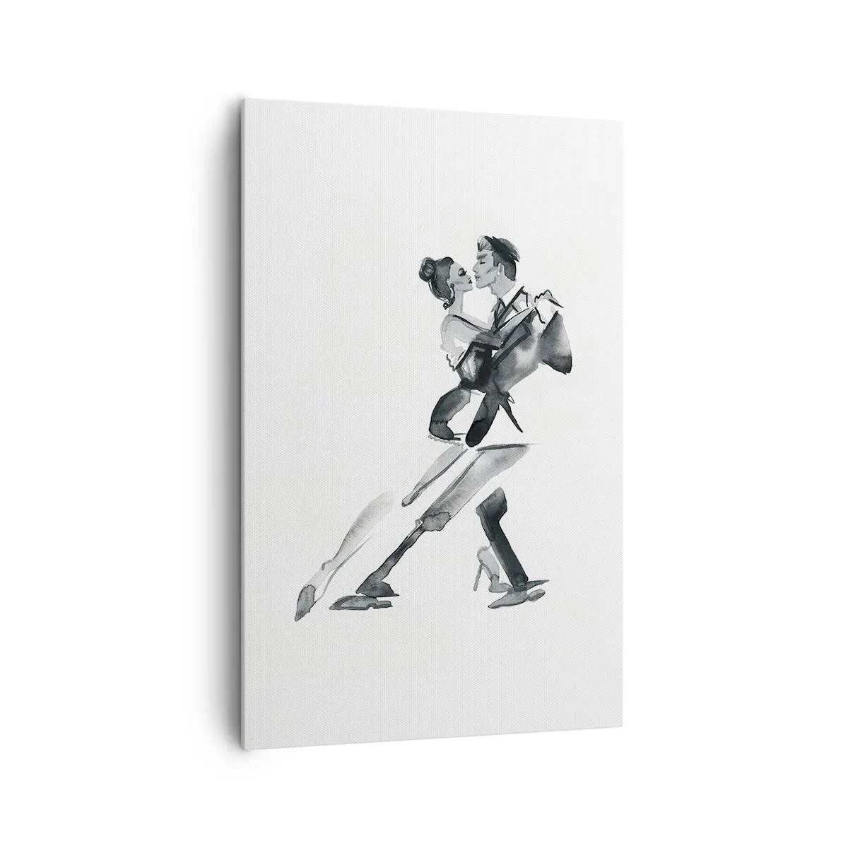 Quadro su tela - Stampe su Tela - Una delicata illustrazione di una coppia che balla in stile monocromatico. - 80x120cm - In un unico ritmo - Decorazione murale moderna per soggiorno e camera da letto ARTTOR