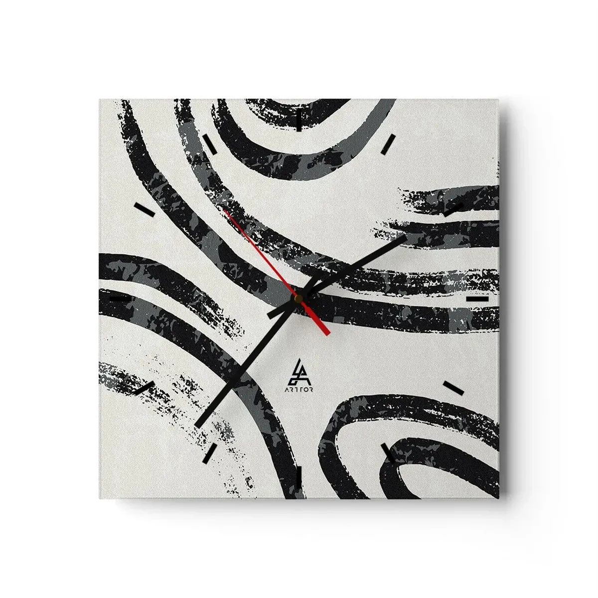 Orologio da parete - Orologio in Vetro - Linee astratte in bianco e nero su uno sfondo chiaro - 30x30cm - Interrotto a metà - Decorazione murale moderna per soggiorno e camera da letto ARTTOR