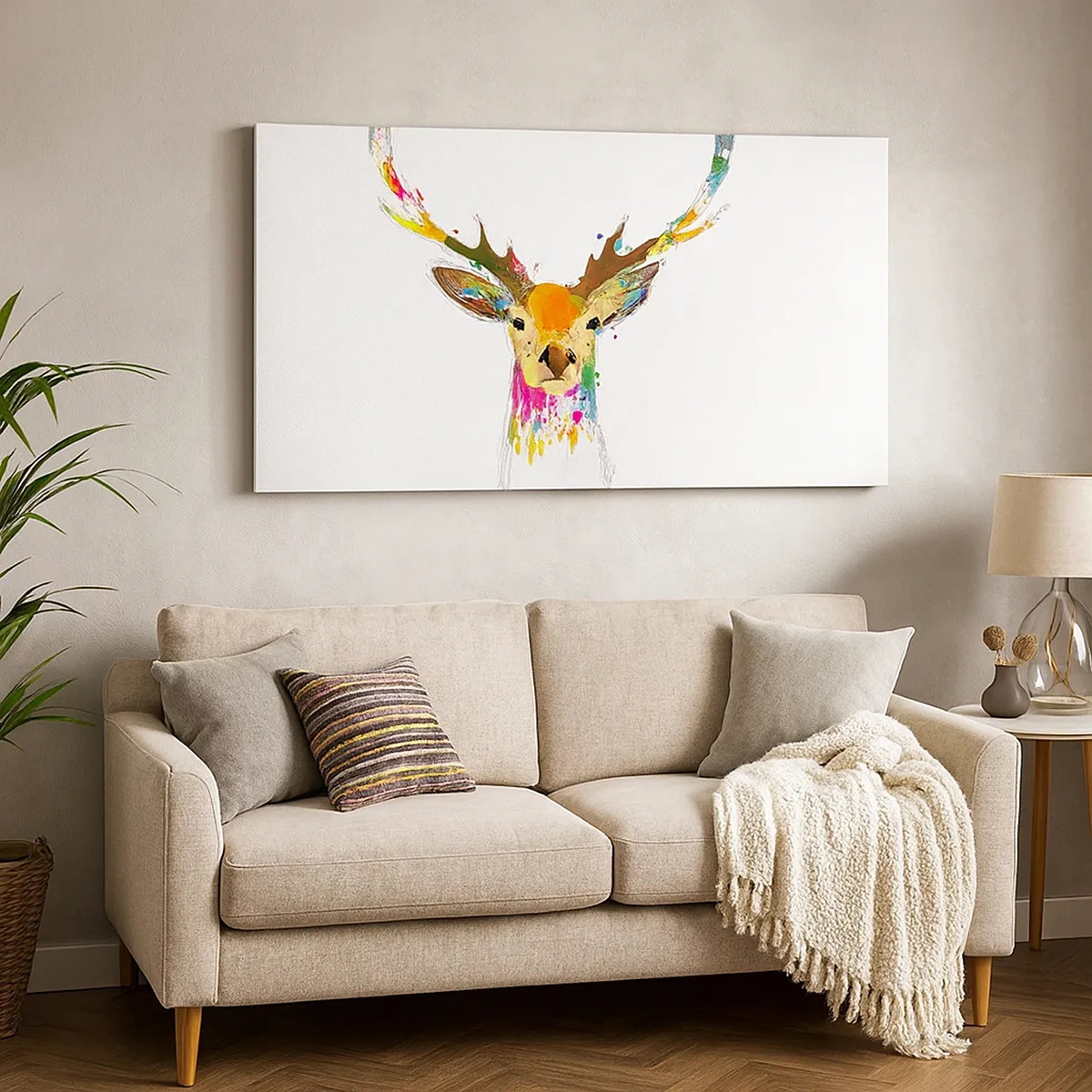 Quadro su tela - Stampe su Tela - Mite cerbiatto immerso nel colore - 30x30 cm
