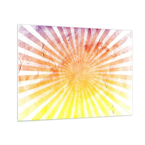 Quadro su vetro - Raggi del sole nascente o tramontante in stile retrò - 70x50cm - Albe e tramonti - Decorazione murale moderna per soggiorno e camera da letto ARTTOR