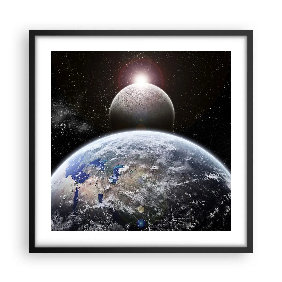 Poster in cornice nera - Paesaggio cosmico: sorgere del sole - 50x50 cm