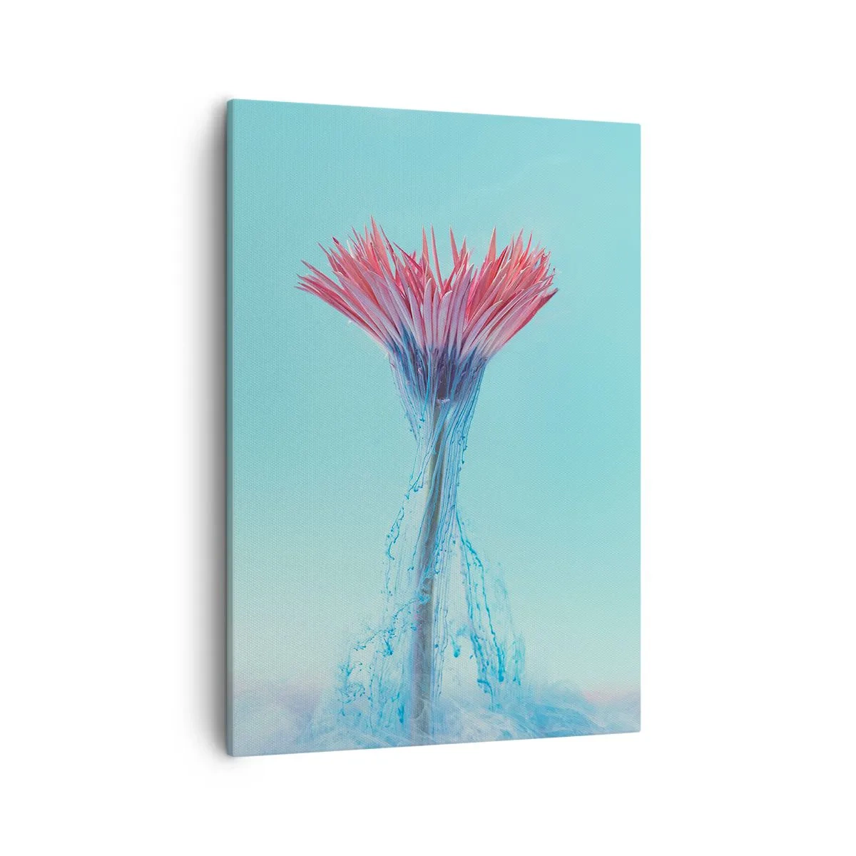 Quadro su tela - Stampe su Tela - Un fiore rosa e blu in una composizione artistica su uno sfondo pastello - 50x70cm - L'abbraccio che ravviva - Decorazione murale moderna per soggiorno e camera da letto ARTTOR