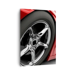 Quadro su tela - Stampe su Tela - Auto sportiva rossa con cerchi cromati - 70x100cm - Fatta per la velocità - Decorazione murale moderna per soggiorno e camera da letto ARTTOR