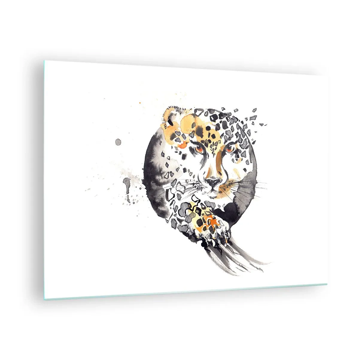 Quadro su vetro - Leopardo in una composizione dinamica e astratta - 70x50cm - Bellezza predatrice - Decorazione murale moderna per soggiorno e camera da letto ARTTOR