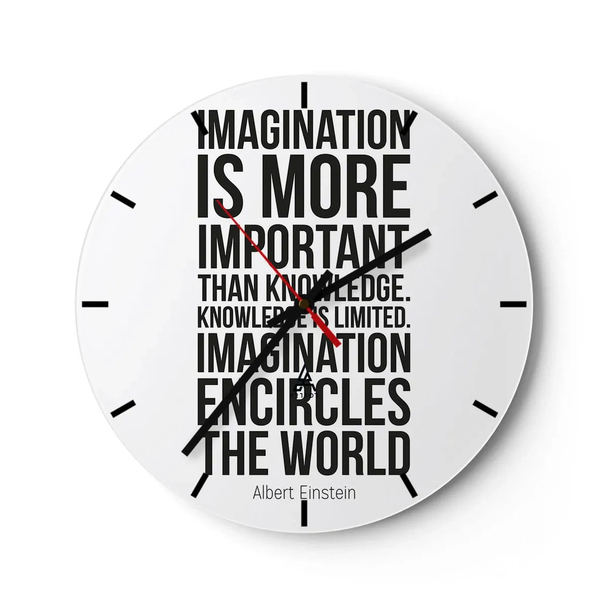 Orologio da parete - Orologio in Vetro - Citazione ispiratrice di Albert Einstein - 30x30cm - Einstein sul potere dell'immaginazione - Decorazione murale moderna per soggiorno, cucina e camera da letto ARTTOR