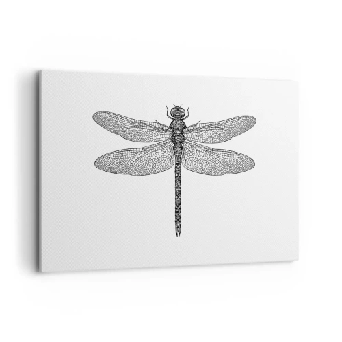 Quadro su tela - Stampe su Tela - Disegno in bianco e nero di una libellula su sfondo bianco in stile minimalista - 120x80cm - La precisione della natura - Decorazione murale moderna per soggiorno e camera da letto ARTTOR