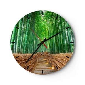 Orologio da parete - Orologio in Vetro - Scale in una foresta di bambù illuminate da lanterne - 30x30cm - Essenza della natura asiatica - Decorazione murale moderna per soggiorno, cucina e camera da letto ARTTOR