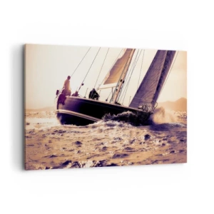 Quadro su tela - Stampe su Tela - Uno yacht in mare in tempesta alla luce del sole al tramonto - 120x80cm - Naviga, marinaio - Decorazione murale moderna per soggiorno e camera da letto ARTTOR