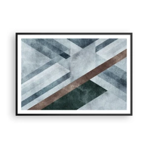 Poster in cornice nera - Forme geometriche in tonalità fredde di blu e marrone - 100x70cm - La ricercata eleganza della geometria - Decorazione murale moderna per soggiorno e camera da letto ARTTOR
