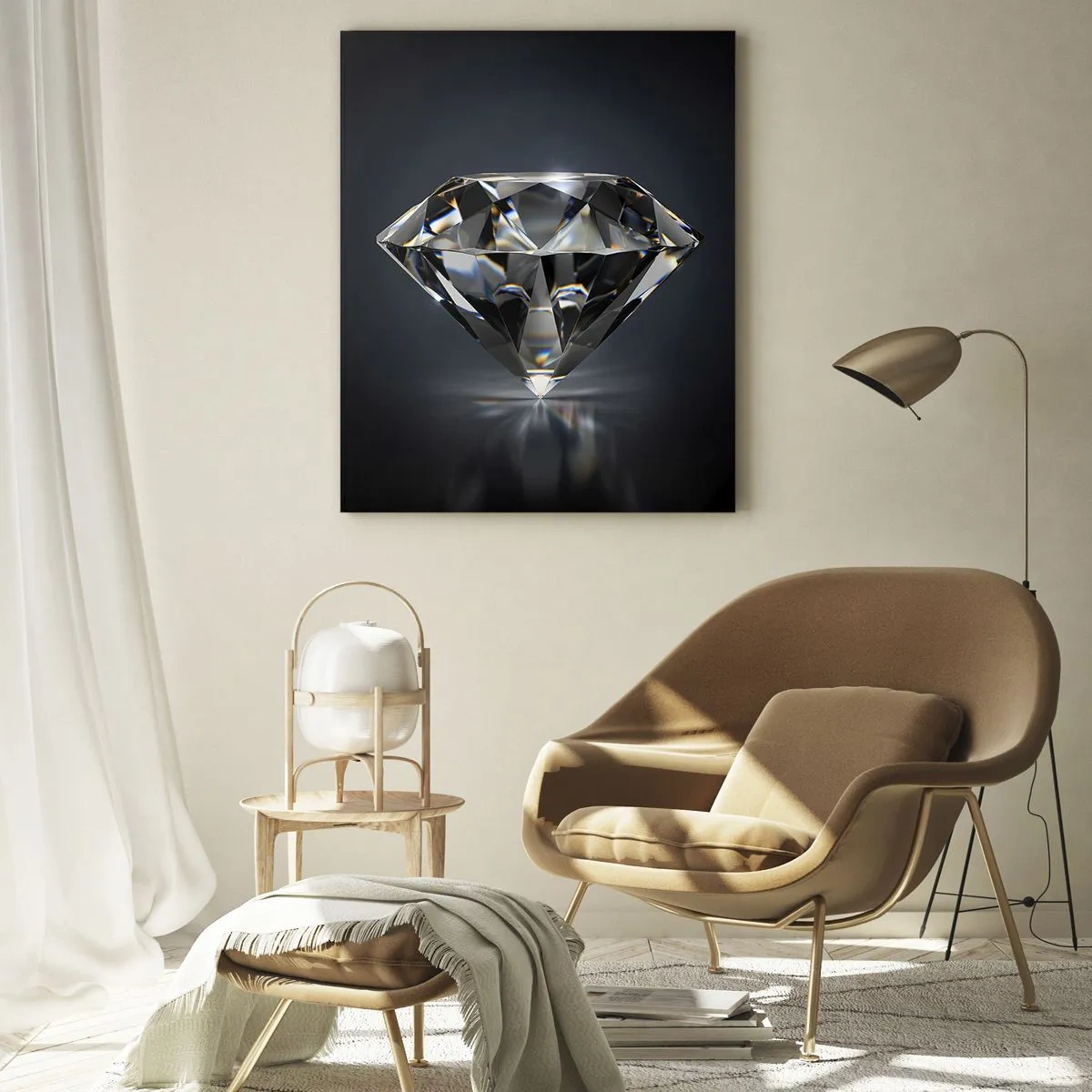 Quadro su vetro - Un diamante scintillante su uno sfondo scuro in una disposizione elegante - 50x70cm - Best girls friend - Decorazione murale moderna per soggiorno e camera da letto ARTTOR