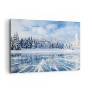 Quadro su tela - Stampe su Tela - Un lago ghiacciato circondato da una foresta innevata - 100x70cm - Vista lucente e cristallina - Decorazione murale moderna per soggiorno e camera da letto ARTTOR