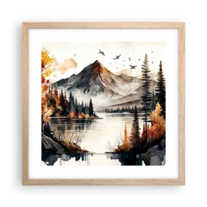 Poster in cornice rovere chiaro - L'autunno dorato sui monti - 40x40 cm