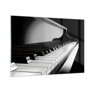 Quadro su vetro - Tastiera di pianoforte in bianco e nero in prospettiva - 100x70cm - Armonia di forme e colori - Decorazione murale moderna per soggiorno e camera da letto ARTTOR