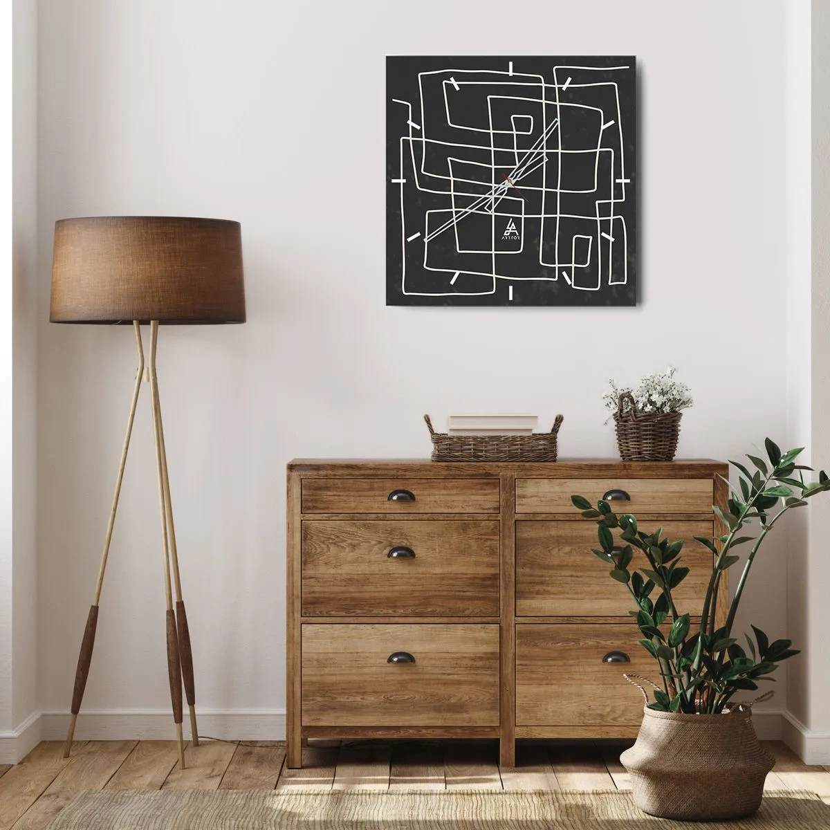 Orologio da parete - Orologio in Vetro - Motivo geometrico astratto su sfondo scuro - 30x30cm - Non è così semplice - Decorazione murale moderna per soggiorno e camera da letto ARTTOR