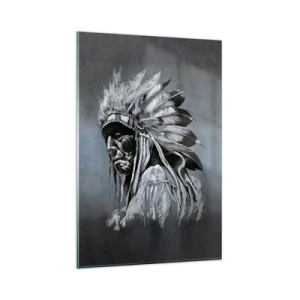 Quadro su vetro - Ritratto di un capo indiano che indossa un copricapo tradizionale - 80x120cm - Ritorno alle radici - Decorazione murale moderna per soggiorno e camera da letto ARTTOR