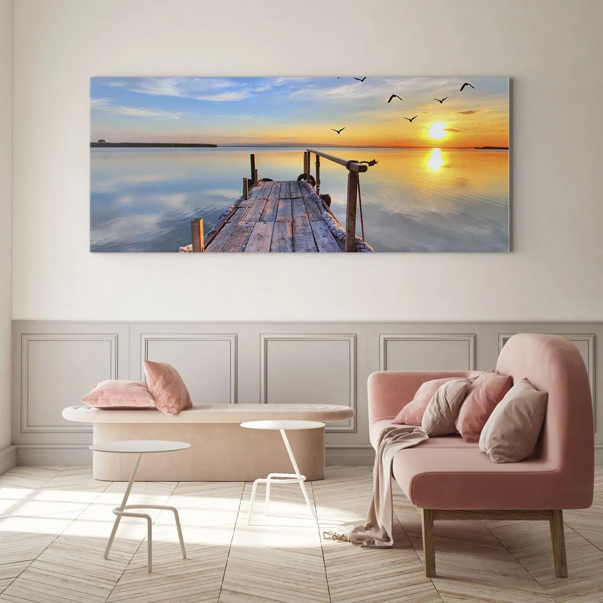 Quadro su vetro - Camminando verso il sole - 90x30 cm