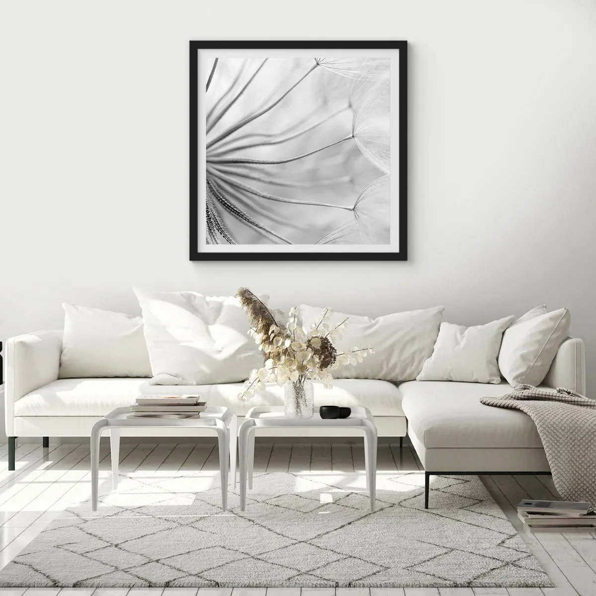 Poster in cornice nera - Denti di leone, aquiloni - 40x40 cm