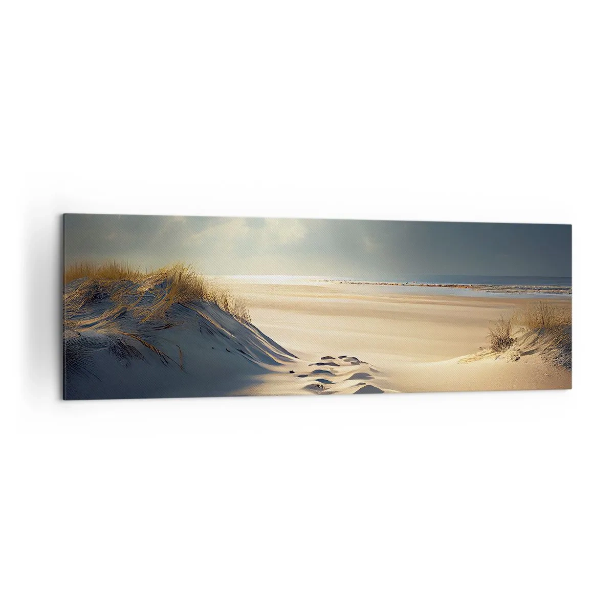 Quadro su tela - Stampe su Tela - Dune dorate sulla spiaggia al tramonto con vista sul mare - 160x50cm - Paesaggio rilassante - Decorazione murale moderna per soggiorno e camera da letto ARTTOR