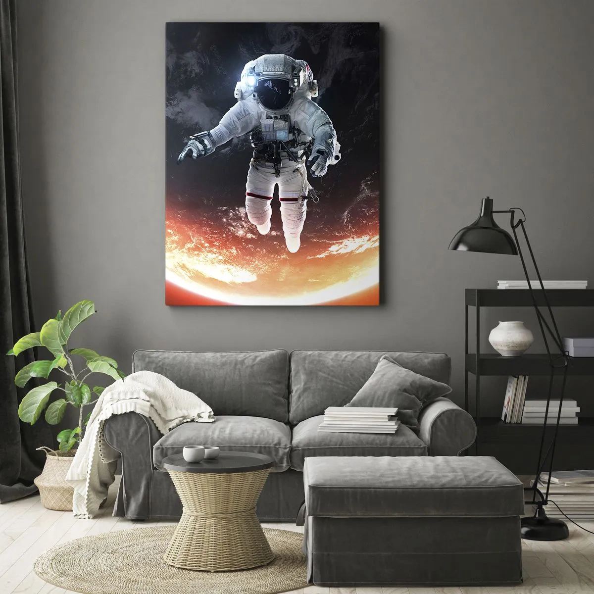 Quadro su tela - Stampe su Tela - Un astronauta che fluttua sopra una Terra illuminata dal sole - 50x70cm - Posso restare ancora un po'? - Decorazione murale moderna per soggiorno e camera da letto ARTTOR