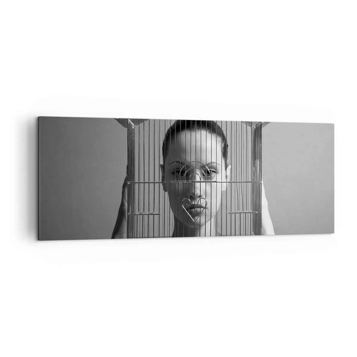 Quadro su tela - Stampe su Tela - Donna dietro una gabbia in stile surreale - 140x50cm - Ritratto un po' surreale - Decorazione murale moderna per soggiorno e camera da letto ARTTOR