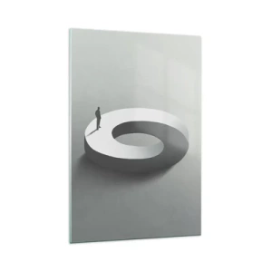 Quadro su vetro - Un uomo su una struttura grigia e astratta - 70x100cm - Prova a cavartela - Decorazione murale moderna per soggiorno e camera da letto ARTTOR