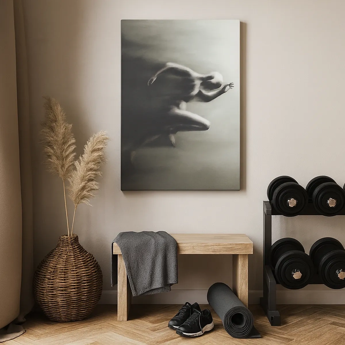 Quadro su tela - Stampe su Tela - Una silhouette in bianco e nero di una figura in corsa, realizzata in uno stile dinamico e surreale. - 50x70cm - Inarrestabile - Decorazione murale moderna per soggiorno e camera da letto ARTTOR