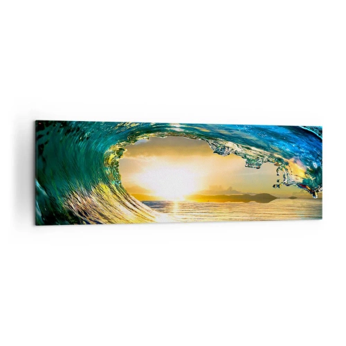Quadro su tela - Stampe su Tela - Onda dell'oceano al sole con vista sull'orizzonte - 160x50cm - Nel cristallo oro e smeraldo - Decorazione murale moderna per soggiorno e camera da letto ARTTOR
