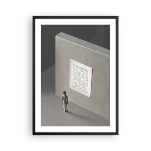 Poster in cornice nera - Una figura davanti a un labirinto minimalista - 50x70cm - Ma dove mi trovo? - Decorazione murale moderna per soggiorno e camera da letto ARTTOR