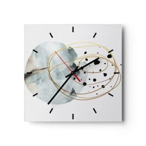 Orologio da parete - Orologio in Vetro - Astrazione minimalista con motivo geometrico e linee dorate - 30x30cm - Nell'abbraccio dello spazio - Decorazione murale moderna per soggiorno e camera da letto ARTTOR