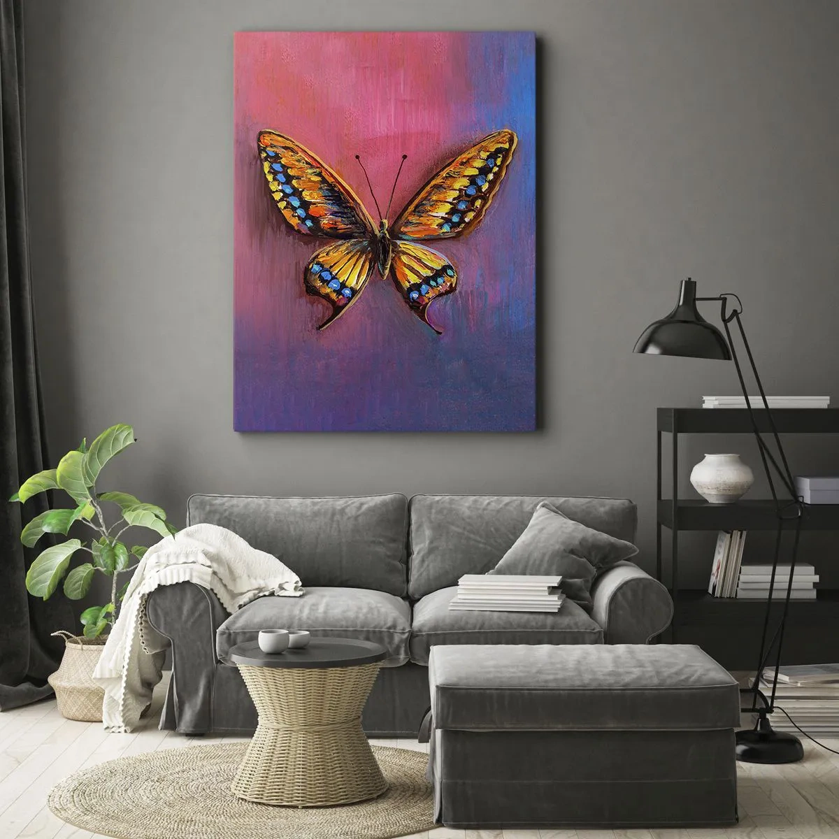 Quadro su tela - Stampe su Tela - Farfalla colorata su uno sfondo astratto - 50x70cm - Gioielli della natura - Decorazione murale moderna per soggiorno e camera da letto ARTTOR