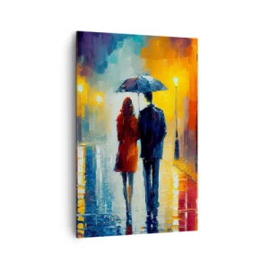 Quadro su tela - Stampe su Tela - Una coppia sotto un ombrello che cammina attraverso una colorata città notturna - 80x120cm - Insieme la notte è colorata - Decorazione murale moderna per soggiorno e camera da letto ARTTOR