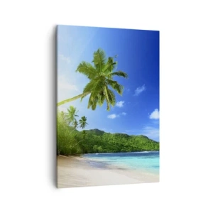Quadro su tela - Stampe su Tela - Spiaggia tropicale con palme e mare turchese - 50x70cm - Il lieve tocco dei tropici - Decorazione murale moderna per soggiorno e camera da letto ARTTOR