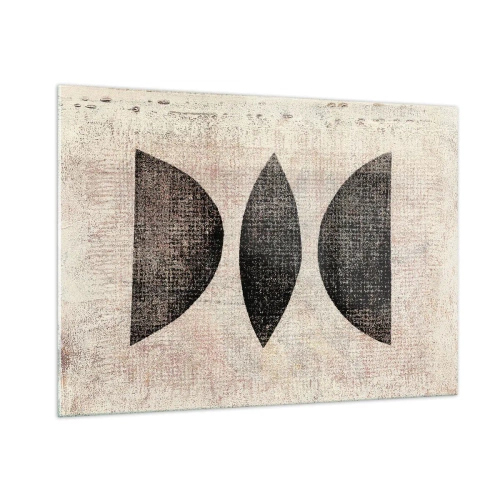 Quadro su vetro - Forme geometriche nere su sfondo beige - 100x70cm - Astrazione etnica - Decorazione murale moderna per soggiorno e camera da letto ARTTOR