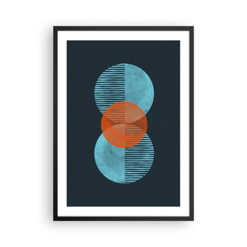 Poster in cornice nera - Cerchi simmetrici nei toni del blu e dell'arancione con linee - 50x70cm - Composizione simmetrica - Decorazione murale moderna per soggiorno e camera da letto ARTTOR