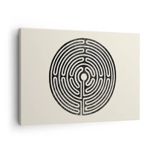 Quadro su tela - Stampe su Tela - Labirinto circolare bianco e nero su sfondo chiaro - 70x50cm - Ordine misterioso - Decorazione murale moderna per soggiorno e camera da letto ARTTOR