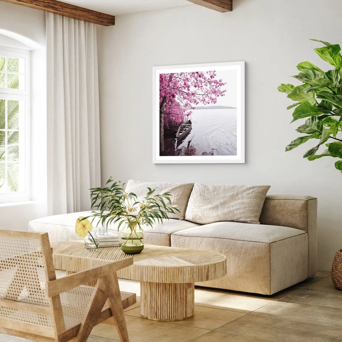 Poster in cornice bianca - Nel silenzio rosa - 60x60 cm