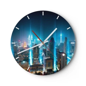 Orologio da parete - Orologio in Vetro - Città notturna con grattacieli illuminati - 30x30cm - Da Berlino al cielo - Decorazione murale moderna per soggiorno, cucina e camera da letto ARTTOR