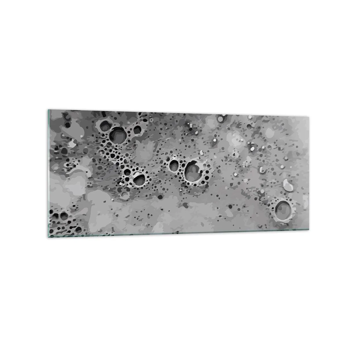 Quadro su vetro - Motivo astratto a bolle in bianco e nero - 120x50cm - Come un paesaggio lunare - Decorazione murale moderna per soggiorno e camera da letto ARTTOR