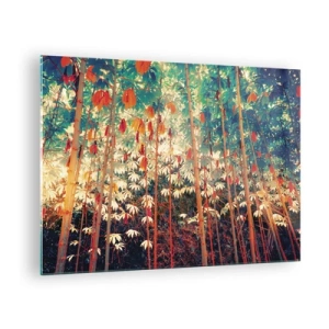 Quadro su vetro - Foresta di bambù colorata con luci calde - 70x50cm - La vita segreta delle foglie - Decorazione murale moderna per soggiorno e camera da letto ARTTOR