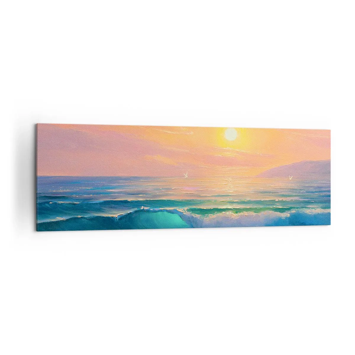 Quadro su tela - Stampe su Tela - Paesaggio marino con tramonto - 160x50cm - Il canto turchese delle onde - Decorazione murale moderna per soggiorno e camera da letto ARTTOR