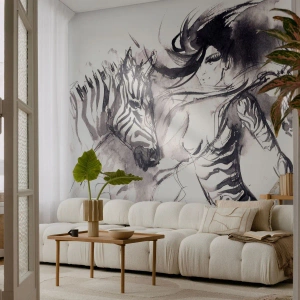 Fotomurali Autoadesivo Deluxe Sticker - Ballando con le zebre - Astrazione, Donna, Costolette - 500x350 cm