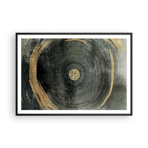 Poster in cornice nera - Cerchi concentrici con accenti dorati - 100x70cm - Cambiamento e persistenza - Decorazione murale moderna per soggiorno e camera da letto ARTTOR