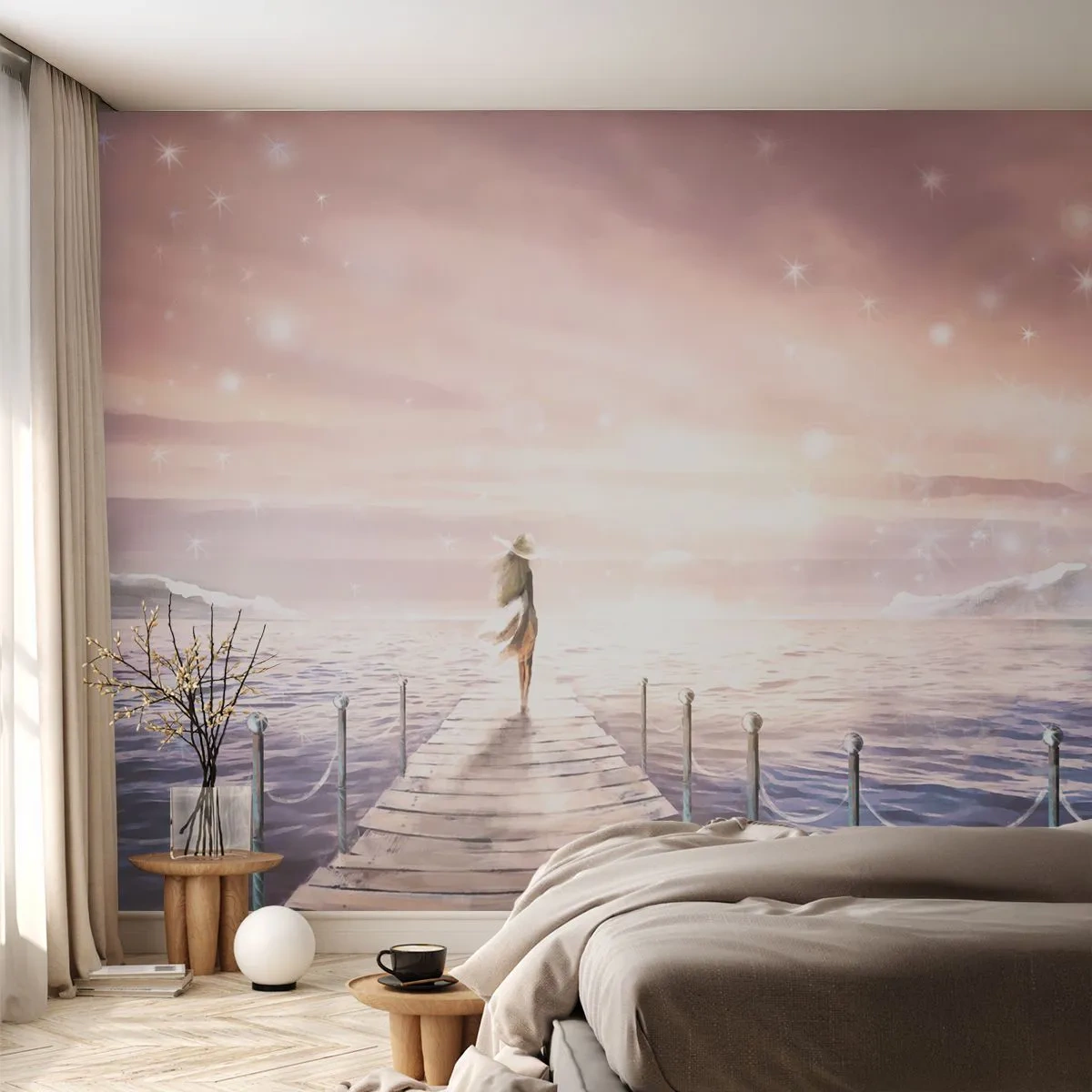 Fotomurali Premium Sand - Alla luce del sogno - Paesaggio, Donna, Mare - 150x105 cm