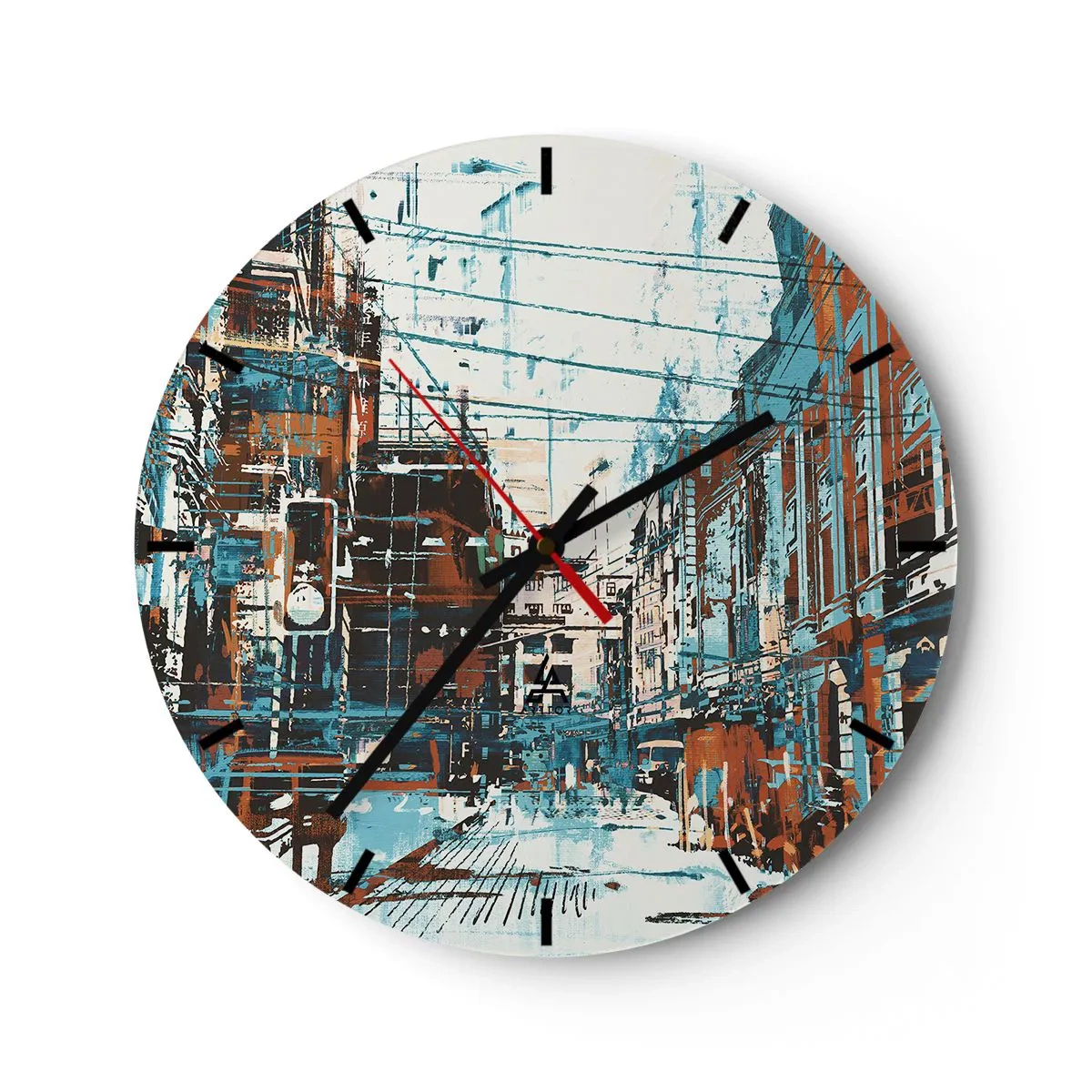 Orologio da parete - Orologio in Vetro - Strada urbana astratta nei toni del blu e del marrone - 30x30cm - Percorso cittadino consueto - Decorazione murale moderna per soggiorno, cucina e camera da letto ARTTOR