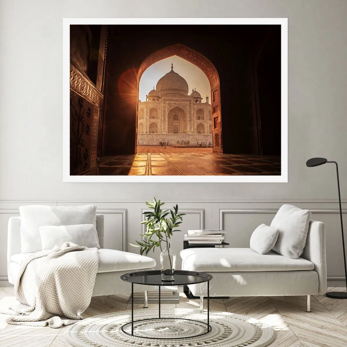 Poster - Il Taj Mahal alla luce del sole visto dall'arco del cancello - 100x70cm - Monumento all'amore ultraterreno - Decorazione murale moderna per soggiorno e camera da letto ARTTOR