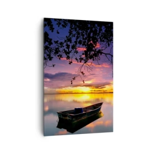 Quadro su tela - Stampe su Tela - Una barca in acque calme al tramonto - 80x120cm - Ti sembra di essere sospeso nel cielo... - Decorazione murale moderna per soggiorno e camera da letto ARTTOR